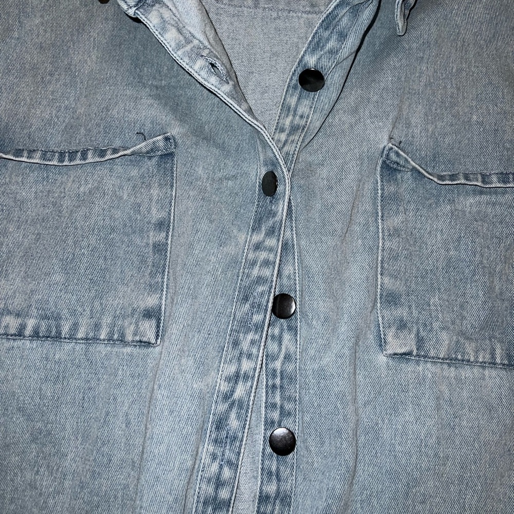 Blu Pepper Oversized Denim Two Tone Knit Sleeve Boho Casual Shacket Size XL - Picture 7 of 11
